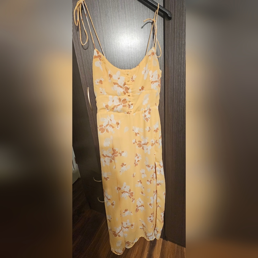 Abercrombie & Fitch Textured Yellow And Tan Floral Summer Dress